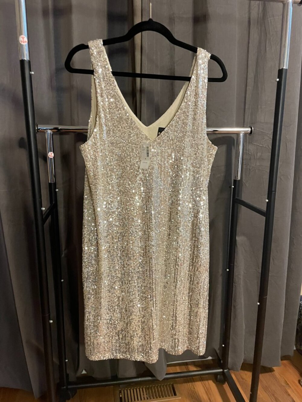 Sequin V-Neck Dress, Silver, US M